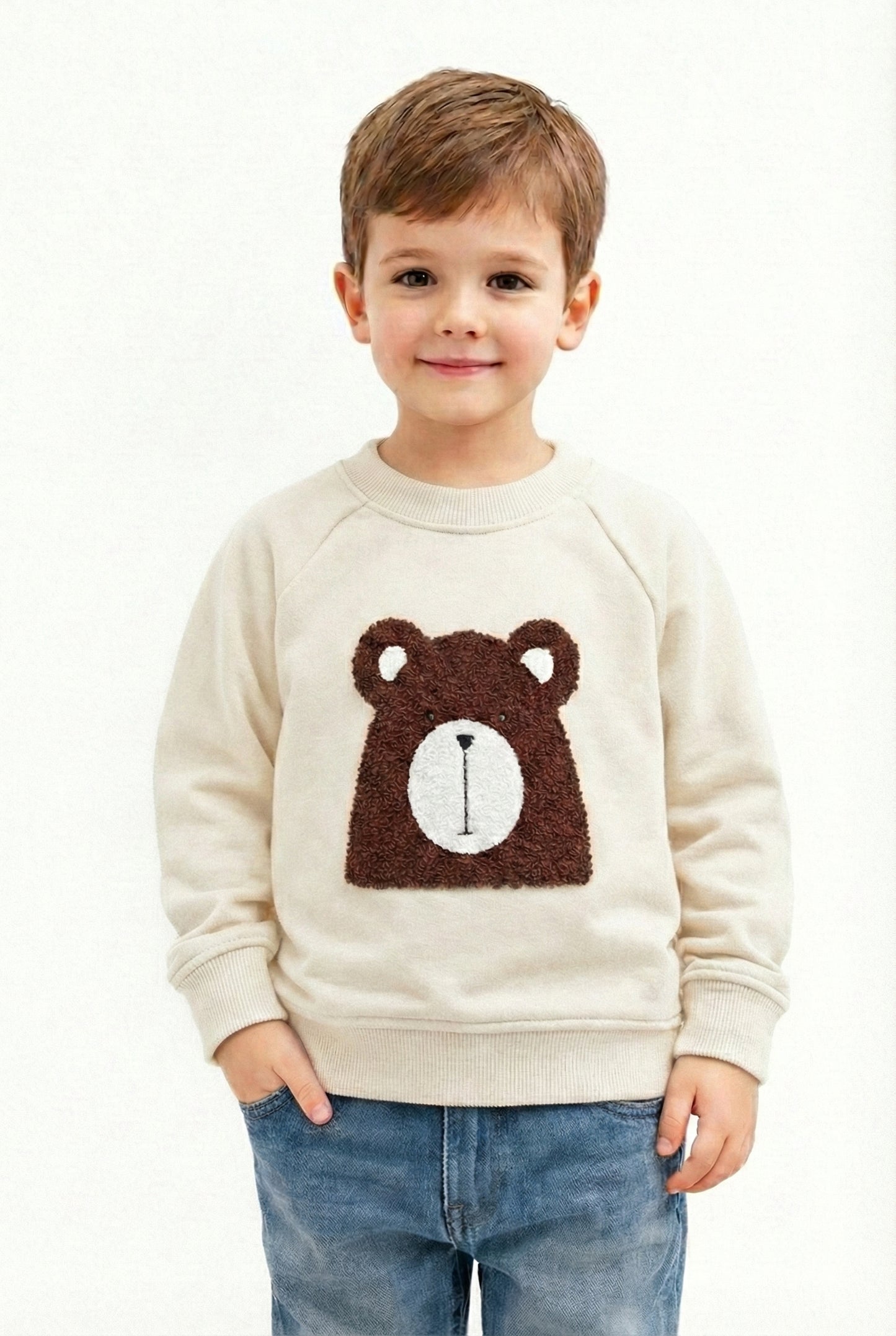 Kids Embroidered Bear Face Fleece Sweatshirt
