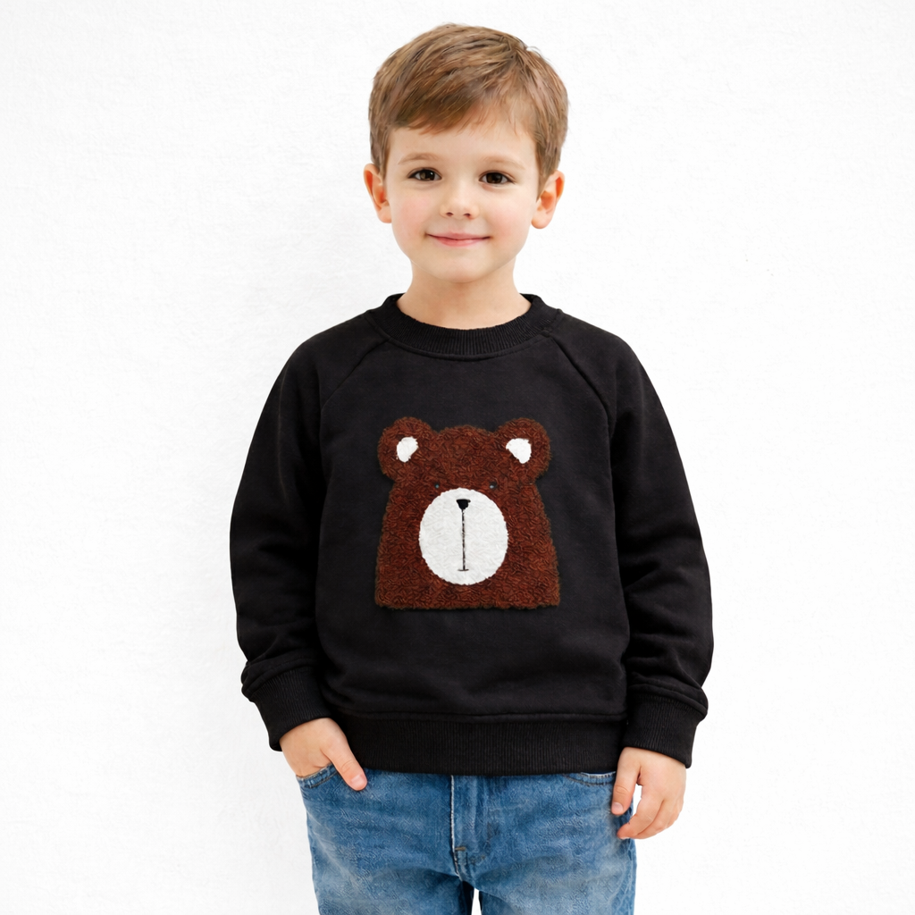 Kids Embroidered Bear Face Fleece Sweatshirt