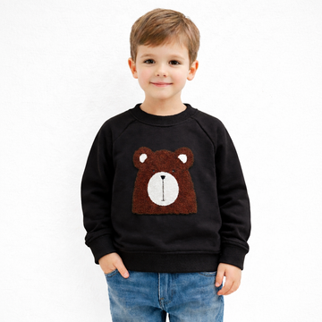 Kids Embroidered Bear Face Fleece Sweatshirt