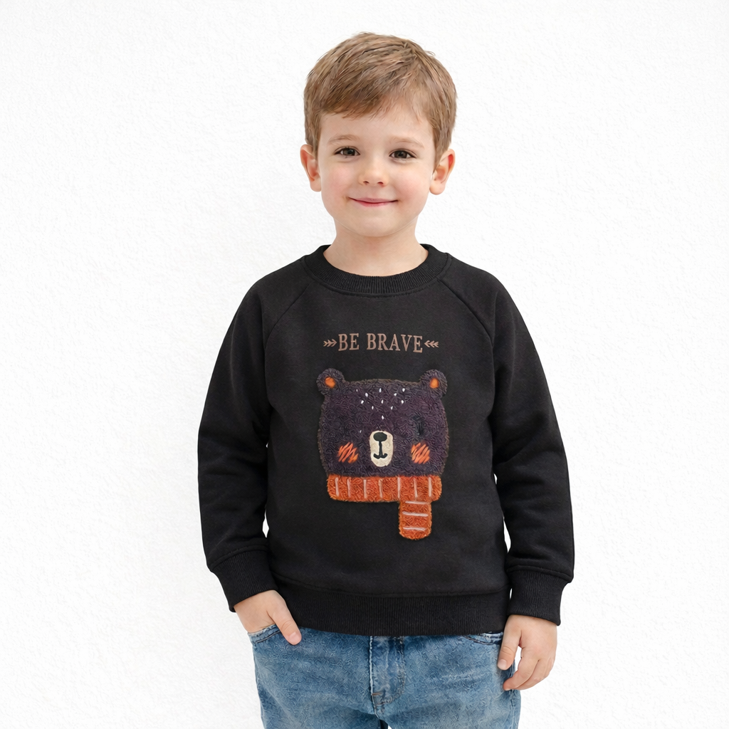 Kids “Be Brave” Embroidered Bear Fleece Sweatshirt