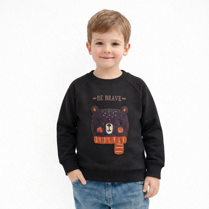 Kids “Be Brave” Embroidered Bear Fleece Sweatshirt