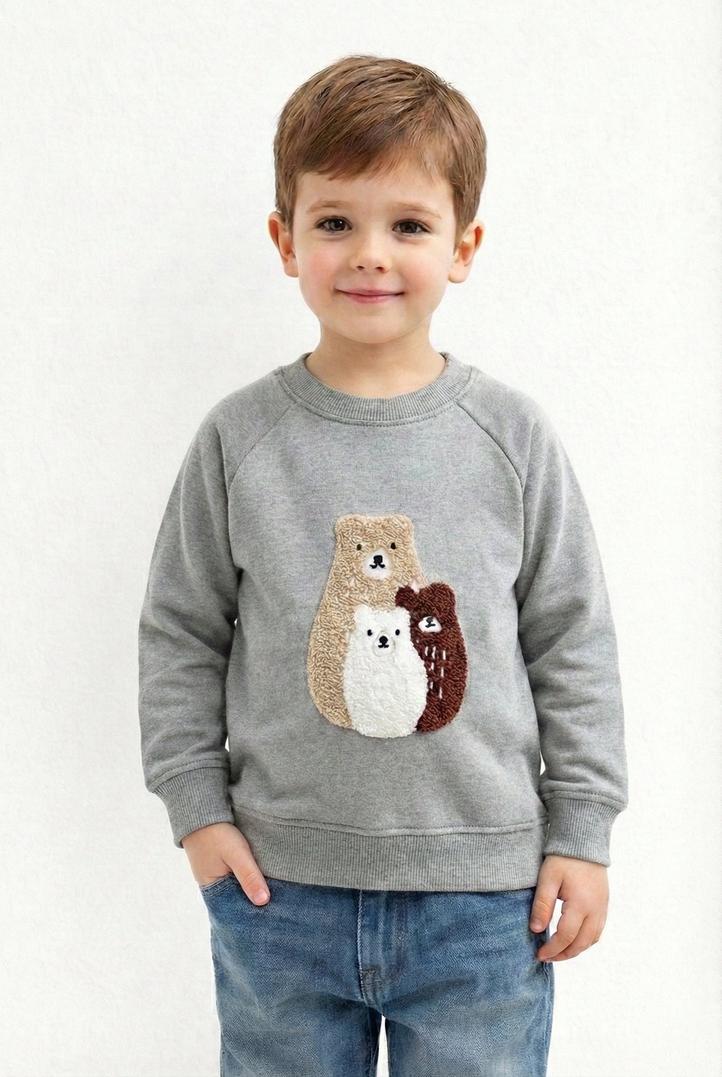 Kids Embroidered Bear Fleece Sweatshirt