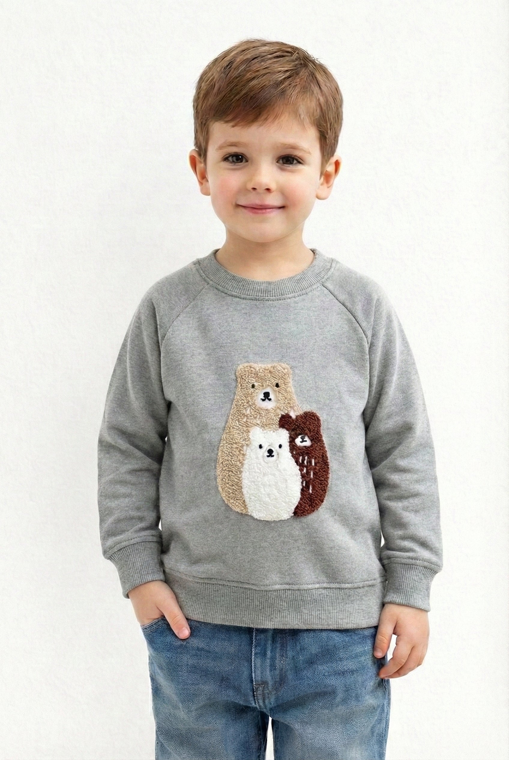Kids Embroidered Bear Fleece Sweatshirt