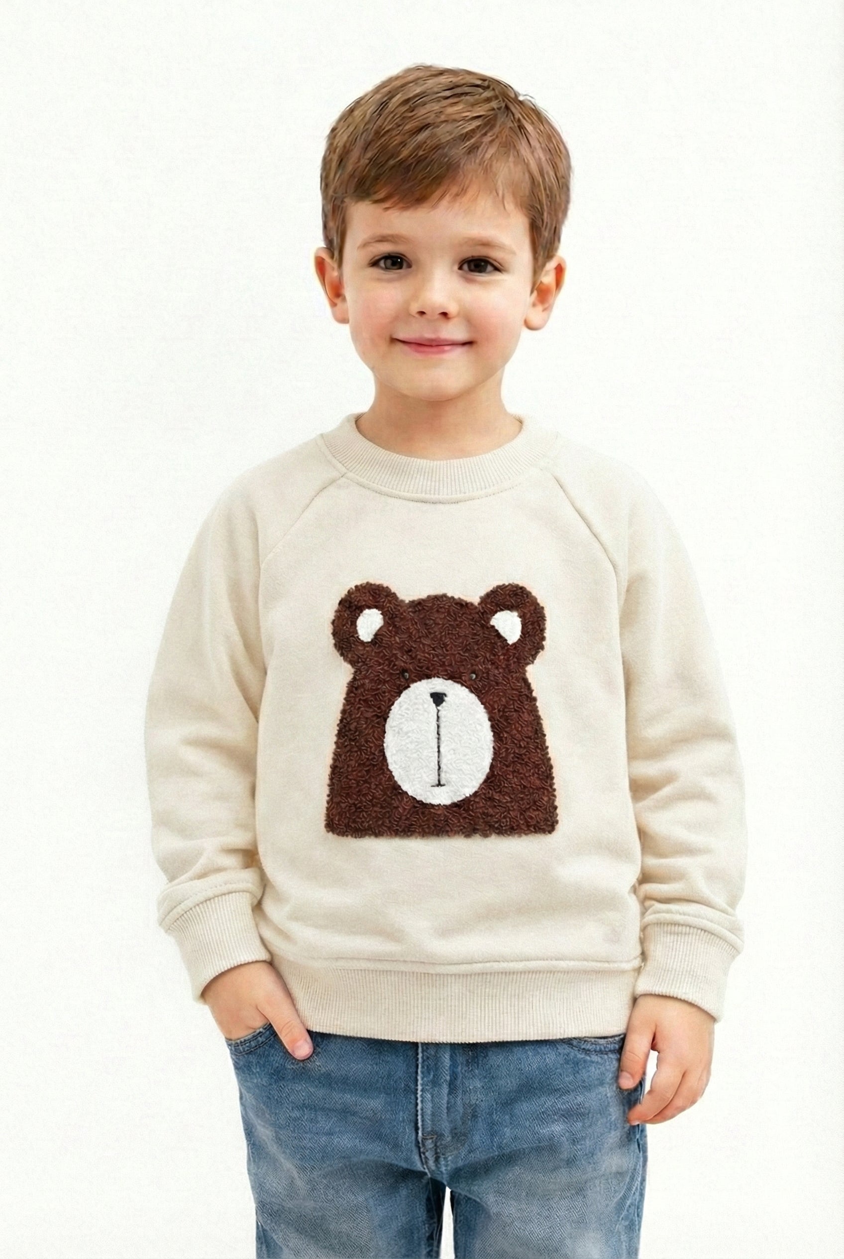 Kids Embroidered Bear Face Fleece Sweatshirt