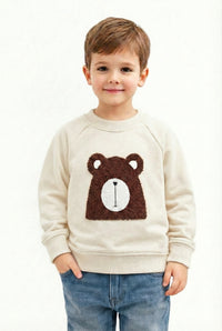Kids Embroidered Bear Face Fleece Sweatshirt