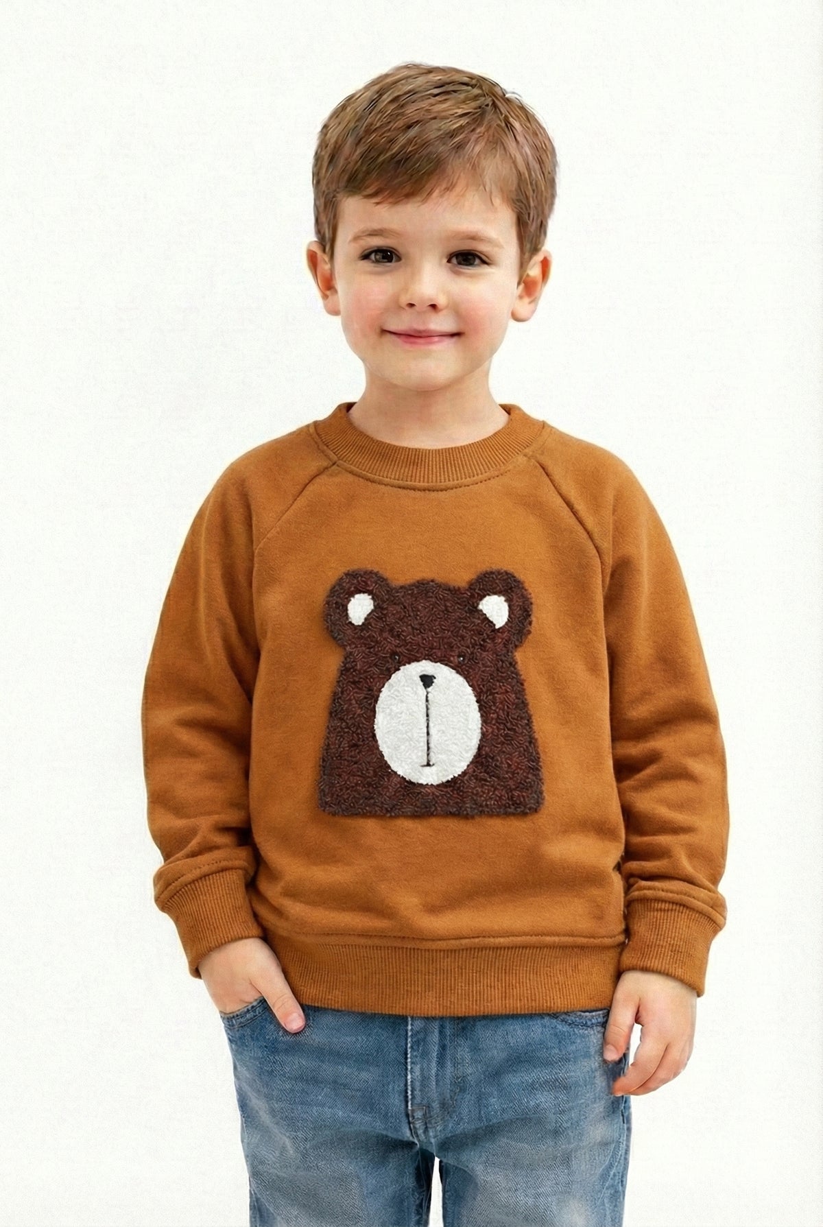 Kids Embroidered Bear Face Fleece Sweatshirt