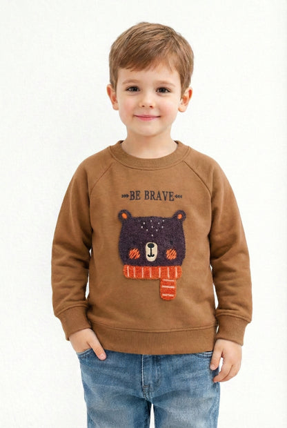 Kids “Be Brave” Embroidered Bear Fleece Sweatshirt