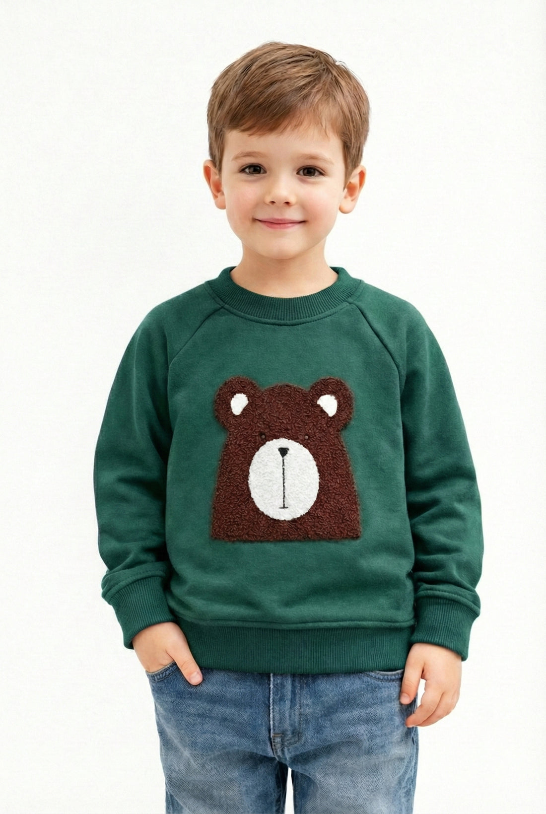 Kids Embroidered Bear Face Fleece Sweatshirt