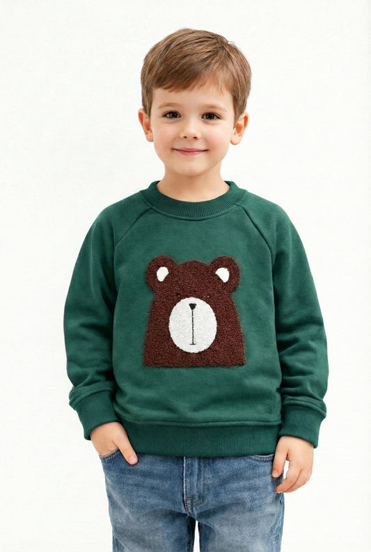 Kids Embroidered Bear Face Fleece Sweatshirt