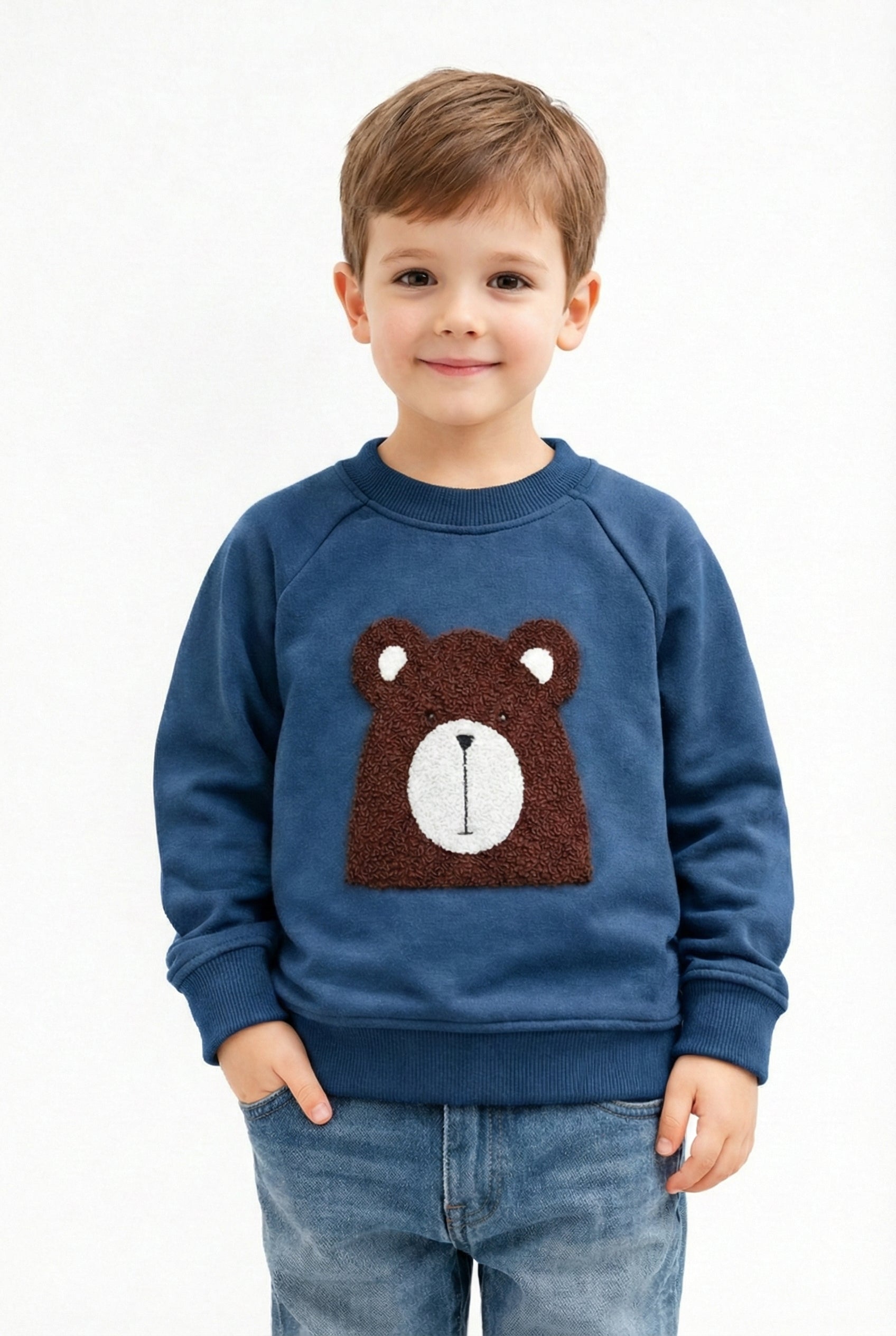 Kids Embroidered Bear Face Fleece Sweatshirt