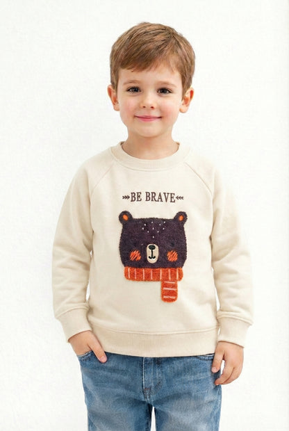 Kids “Be Brave” Embroidered Bear Fleece Sweatshirt