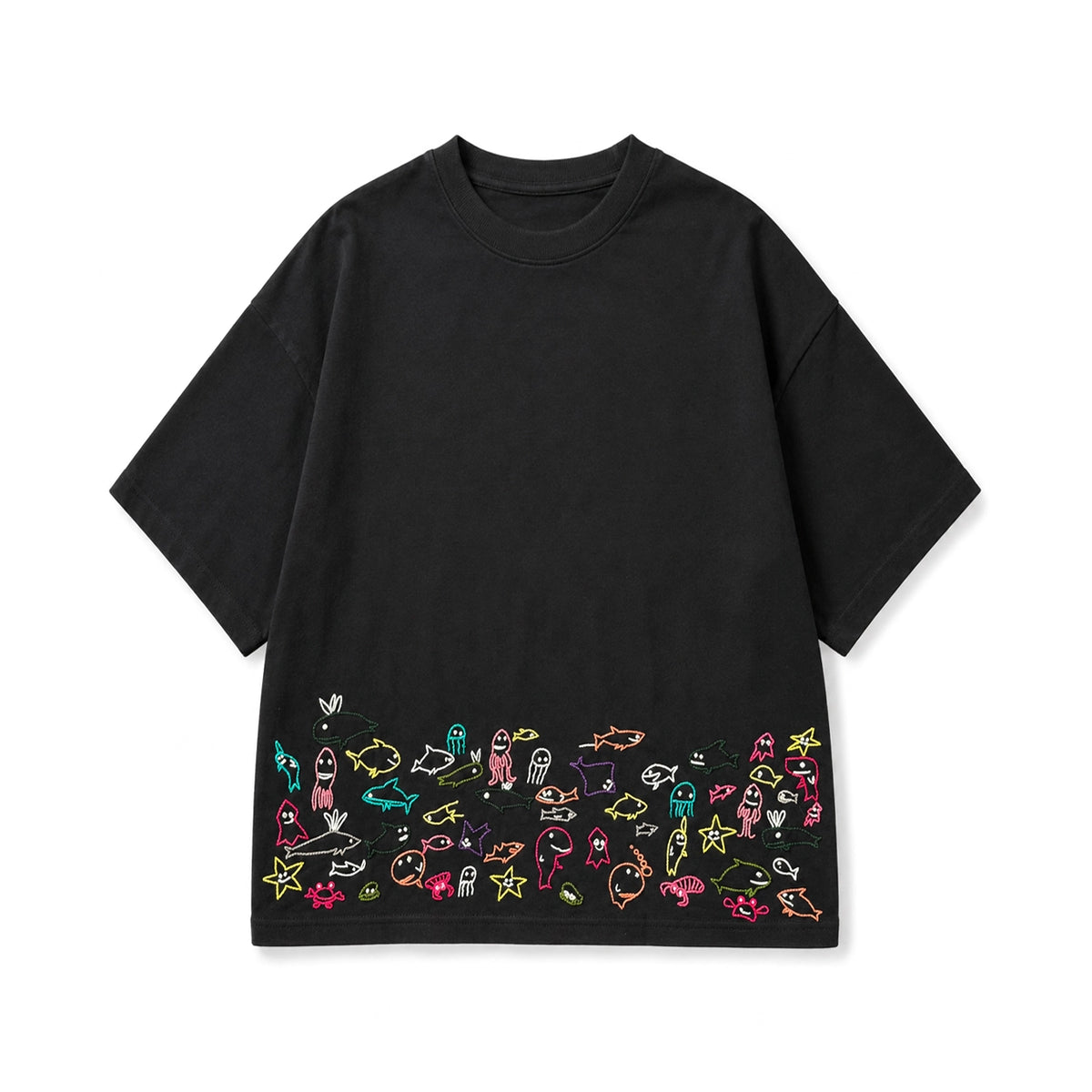 Marine Doodle Hand-Embroidered T-Shirt