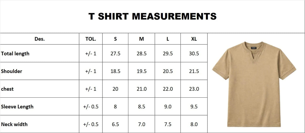 V-Placket Polo size chart