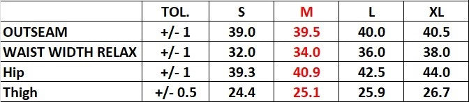 Urban Fit Summer Pant size chart